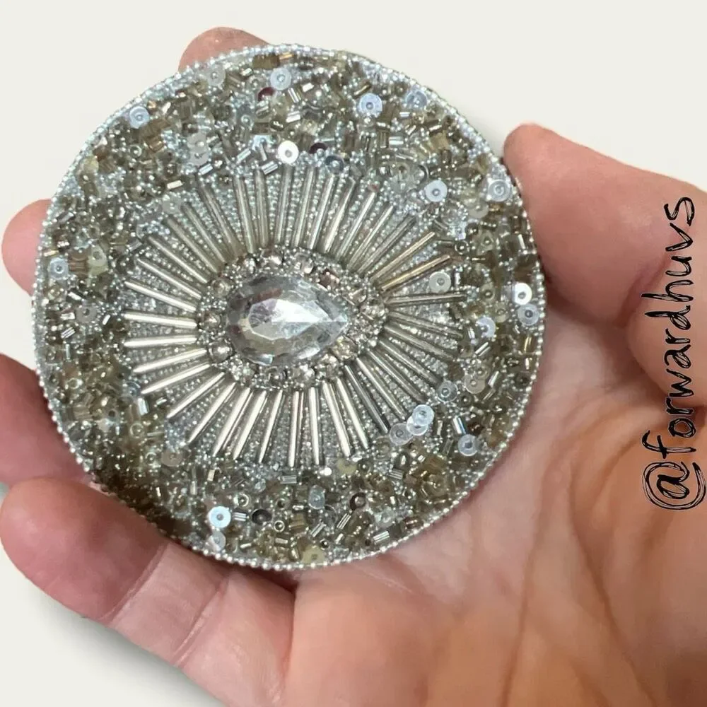 Beaded Sequins Mirror – Teardrop Gem Center with Radial Sunburst Design
